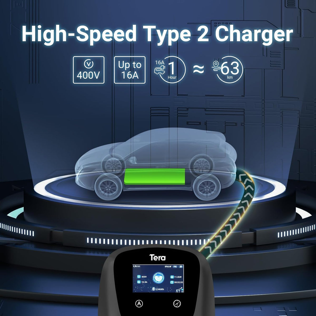 Tera W01 nutikas laadija rakendusega | IP54 | kuni 22 kW | 7m laadimiskaabel